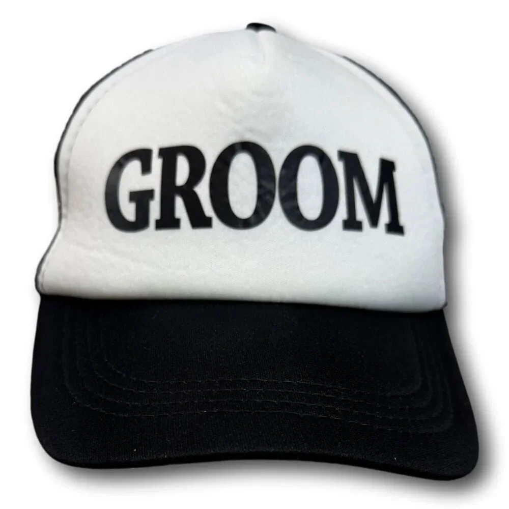 Groom Trucker Hat Black White Snapback Cap Mesh Back Wedding Bachelor Party